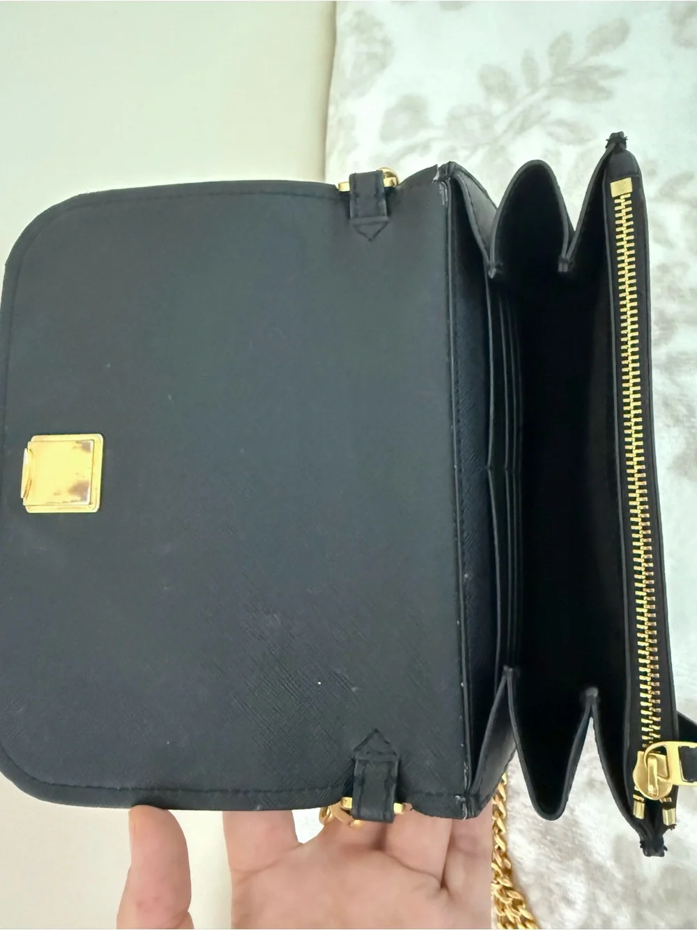 Tory Burch Emerson Chain Wallet Saffiano Leather Crossbody Bag - Black